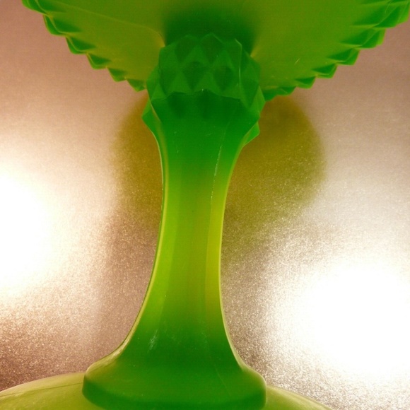 Indiana Glass Candy Dish Pedestal Bowl Green Footed Frosted Diamond Point - Picture 7 of 10